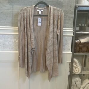 NWT new large WHBM stitchy Cascade coverup cardigan sweater drapey beige gold
